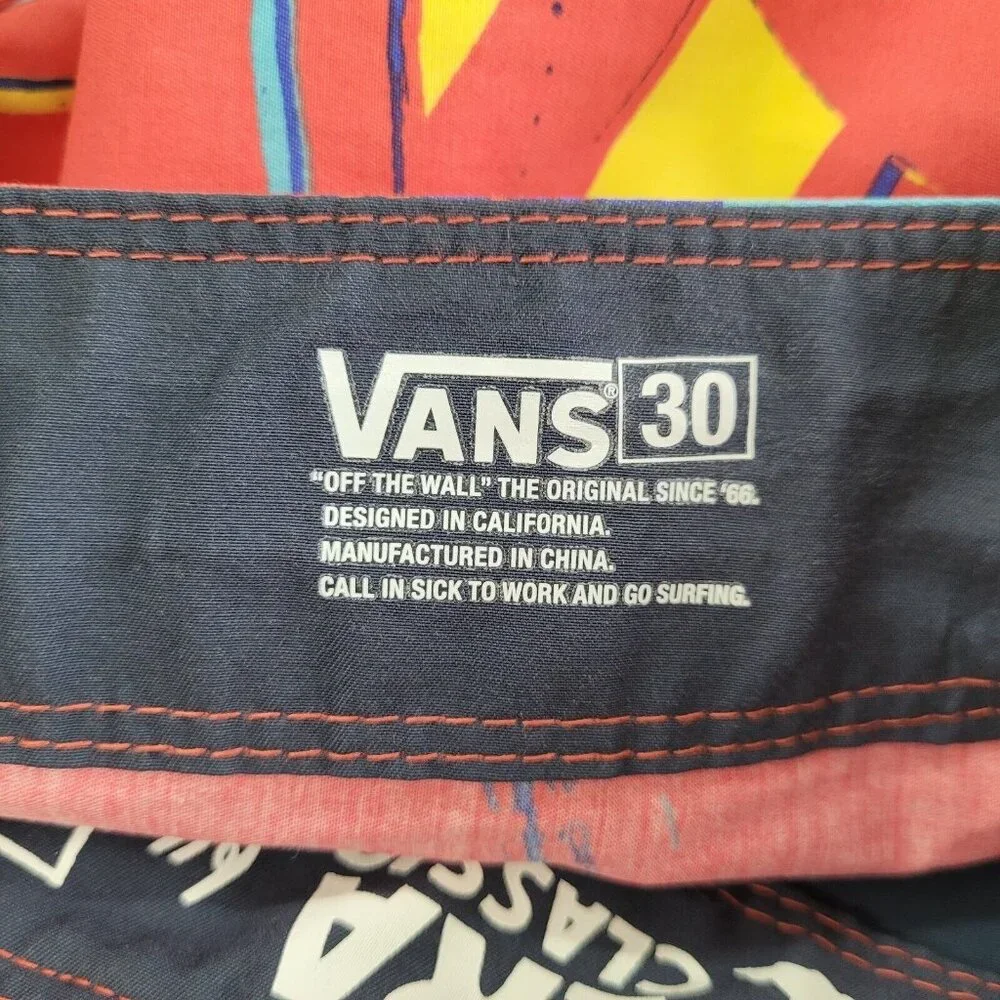 Vans Board Shorts Mens 30 Red Sailboat All Over Graphic Print‎ Cargo Pocket Surf